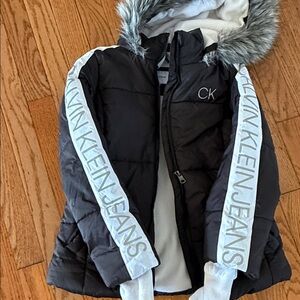 Calvin Klein Kids Jacket with Faux Fur Hood size 7